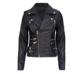 Ladies Black Retro 100% Nappa Real Leather Biker Jacket Soft Multi Zip Coat