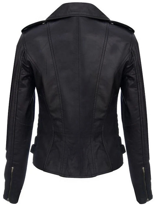Ladies Black Retro 100% Nappa Real Leather Biker Jacket Soft Multi Zip Coat