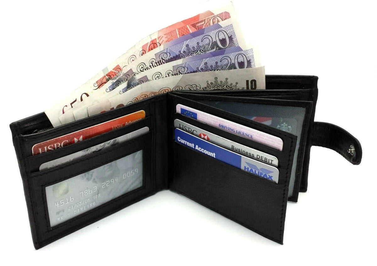 Mens Leather Wallet RFID Blocking Soft Genuine Card Slots Id Window Coin Pocket