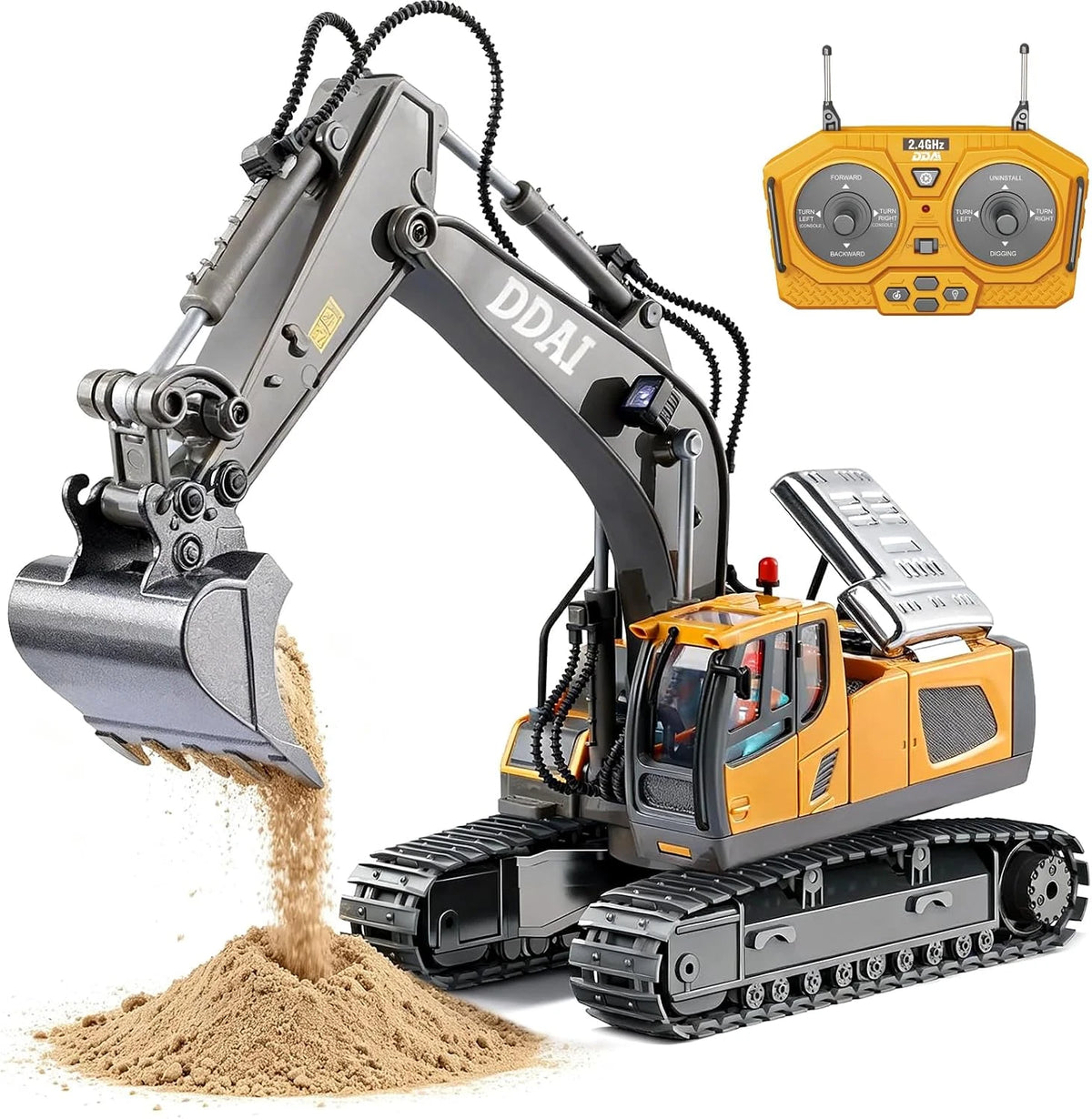 DDAI Remote Control Excavator Toys for Boys 4-7 8-12, Kids Birthday Gift